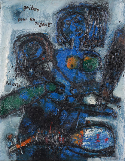 Theo Tobiasse | Guitare pour un enfant, 1965 | Drobė, aliejus, 24.5x19 (43x37,5)