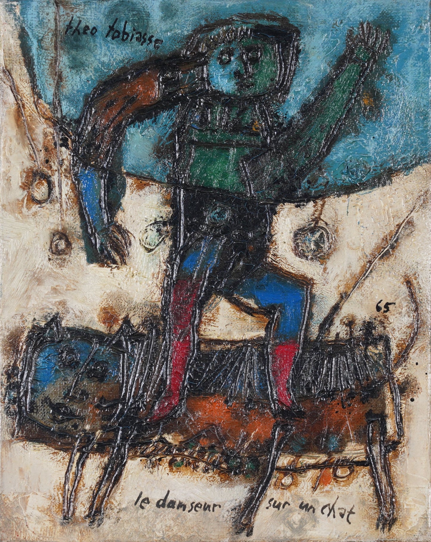 Theo Tobiasse | Un Danseur Sur un Chat, 1965 | Drobė, aliejus, 24x19 (41,5x36,5)