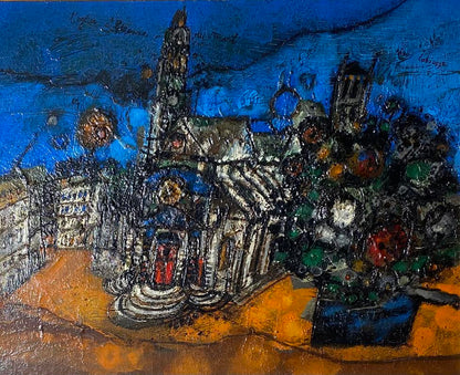 Theo Tobiasse | L'Eglise, St Etienne du Mont / Šv. Stepono bažnyčia ant kalno, 1967 | Aliejus, kartonas, 50,5x61,5 (65x76)