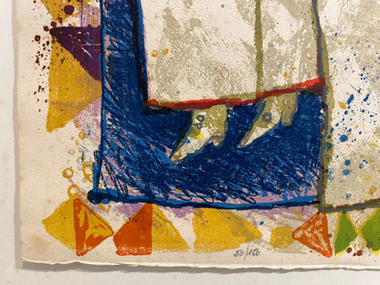 Theo Tobiasse | Between the crowd and solitude, the world lies in wait for us at the end of its giant tracks, 1980 | Lithograph, paper, 105x72.5 (113x81)