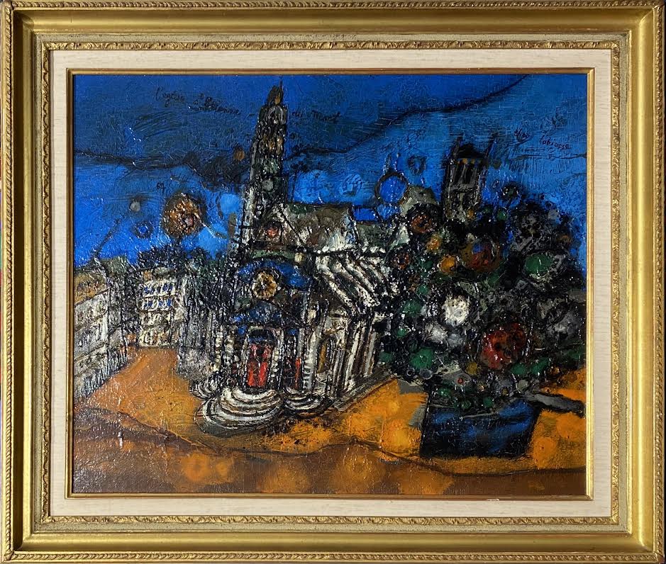 Theo Tobiasse | L'Eglise, St Etienne du Mont / Šv. Stepono bažnyčia ant kalno, 1967 | Aliejus, kartonas, 50,5x61,5 (65x76)