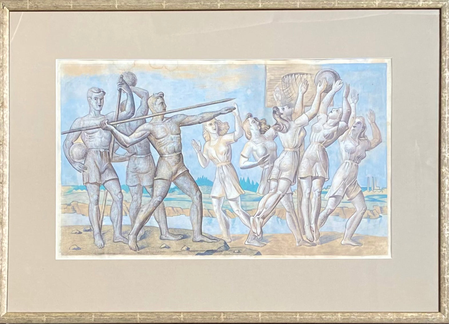 Stasys Ušinskas | Sportininkai, 1950 | Tempera, tušas, popierius, 30x51 (51x71)