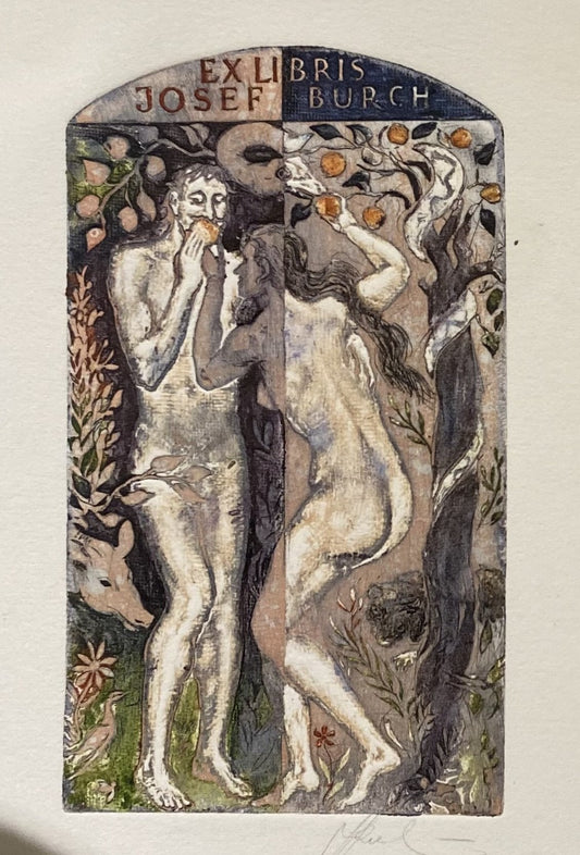 Antanas Kmieliauskas | Exlibris Josef Burch, 1993 | Pop., autorinė technika (spalv. tekstolito estampas), 11,5x6,7