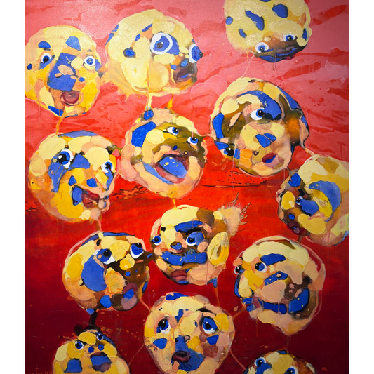 Vilmantas Marcinkevičius | Niekada Nesutiktų Draugų Veidai, 2000 | Aliejus, akrilas, drobė, 150x130 (155 x 135 cm)