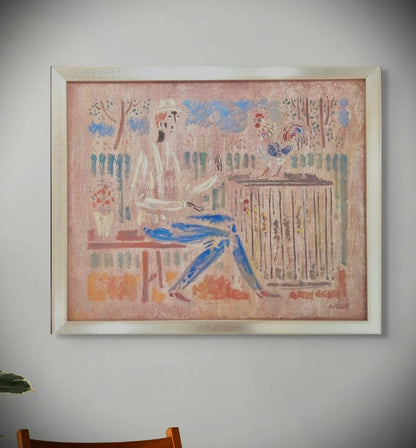 Vytautas Kasiulis | Man With Chicken | Oil on canvas, 65x81 (72x87.5)