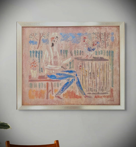 Vytautas Kasiulis | Vyras su gaidžiu | Aliejus, drobė, 65x81 (72x87.5)