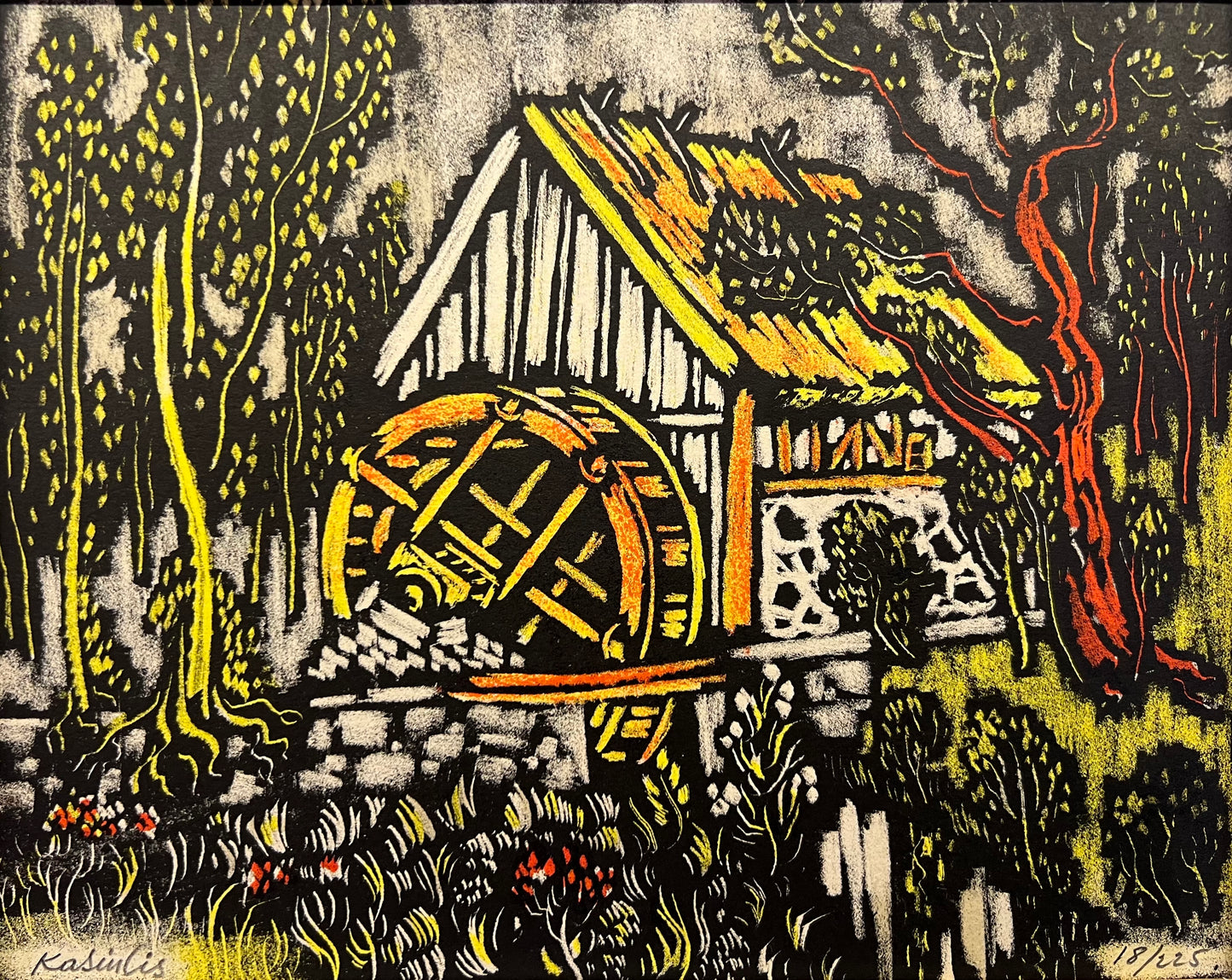 Vytautas Kasiulis | Vandens malūnas | Litografija, 17x22 (26x28.5)