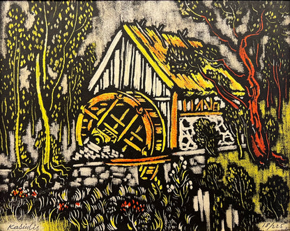 Vytautas Kasiulis | Vandens malūnas | Litografija, 17x22 (26x28.5)