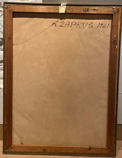Kęstutis Zapkus | Barokinė kompozicija, 1961 | Mišri technika, popierius ant drobės, 111x77 (116x82)