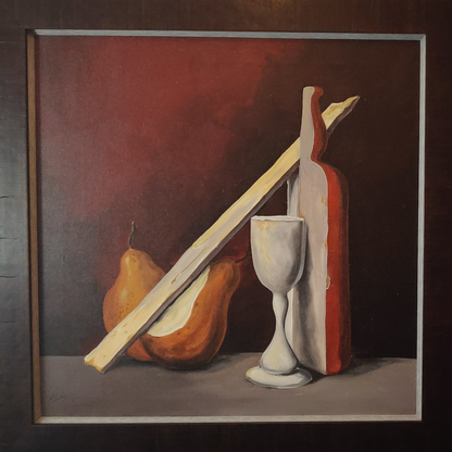 Samuel Bak | Still Life With Pears and bottle, 1978 | Drobė, aliejus, 60x60