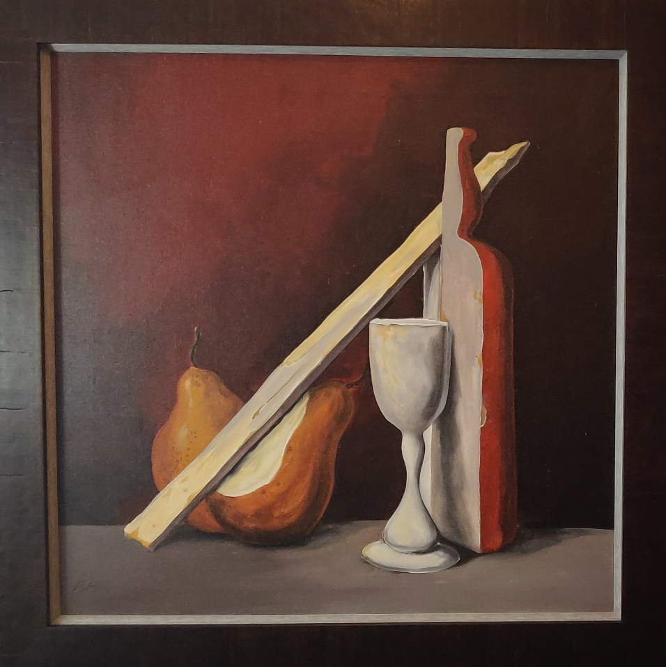 Samuel Bak | Still Life With Pears and Bottle, 1978 | Oil on canvas, 60x60
