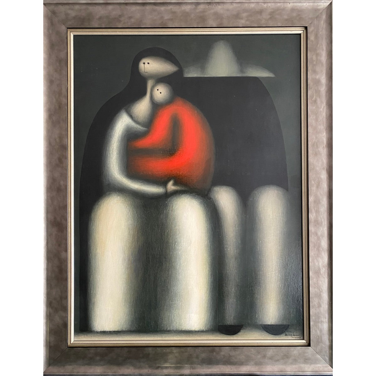Jesus Mariano LEUUS (Meksika) | Seated Family Holding Their Child In Red, 1968 | Aliejus, kartonas, 80x60 (95x75)