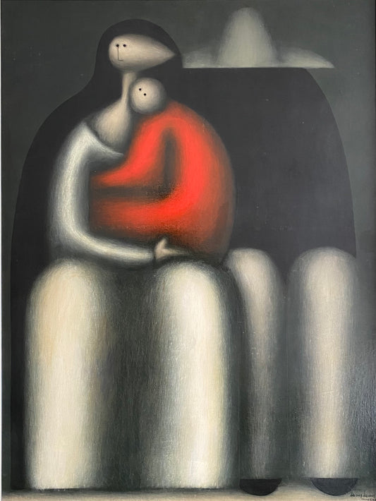 Jesus Mariano LEUUS (Meksika) | Seated Family Holding Their Child In Red, 1968 | Aliejus, kartonas, 80x60 (95x75)