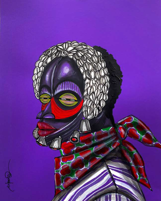 OBOU GBAIS (Dramblio Kaulo Krantas)<br>Choco Dan 0002 / Auto Portrait, 2021<br>Popierius, akrilas, 70×50 cm