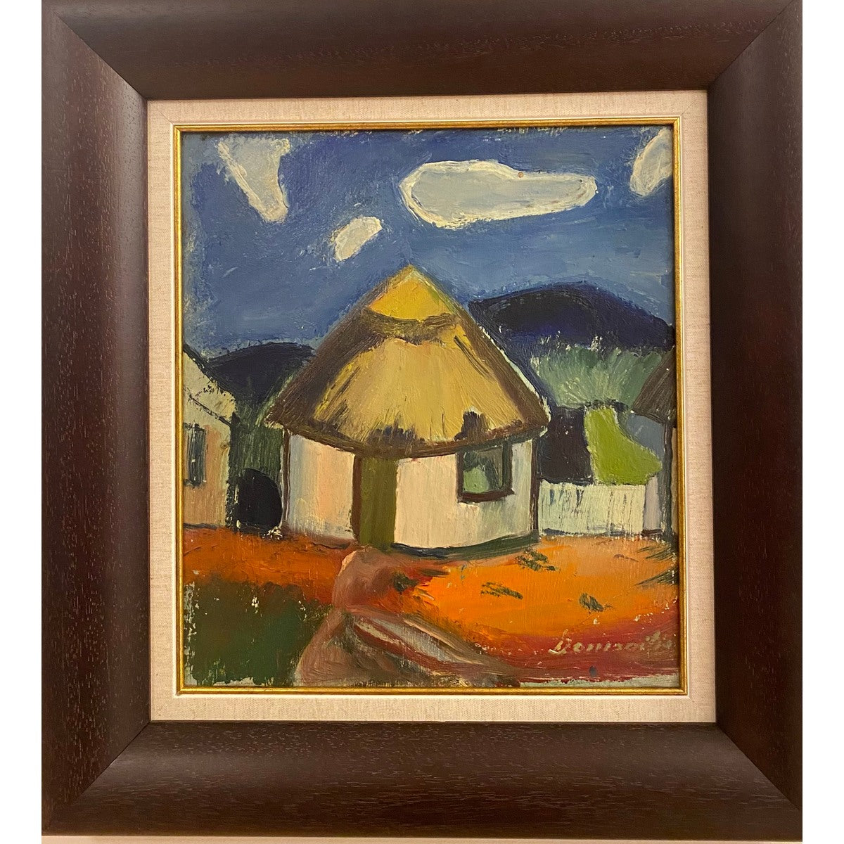 Pranas Domšaitis | Basuto huts | Oil on cardboard, 35x32 (50x47)