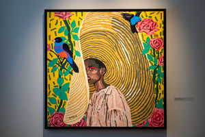 Daniel Gyekyi Gyan (Ghana)<br>Po kepure / Under the Hat, 2022<br>Drobė, akrilas, 128 × 128 cm