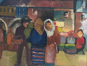 Pranas Domšaitis<br>Scena turguje, 1920-1930<br> Aliejus, drobė, 48x62 (70x84)