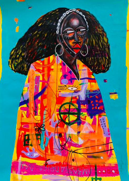 OBOU GBAIS (Dramblio Kaulo Krantas)<br>Femme Coloré / Ambassadrice Dan, 2021<br>Akrilas, popierius, 100×70