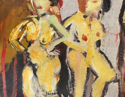 Pranas Gailius | Two Nudes, 1998-2005 | Oil, paper, cardboard, 80x101 (88x109)