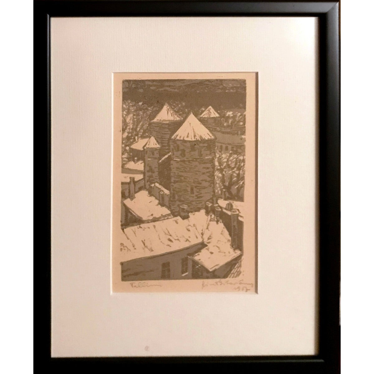 Rimtautas Gibavičius | Talinas, 1957 | Popierius, spalvotas linoraižinys, 17x10 (30x23)