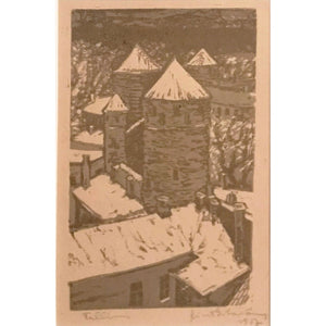 Rimtautas Gibavičius | Talinas, 1957 | Popierius, spalvotas linoraižinys, 17x10 (30x23)