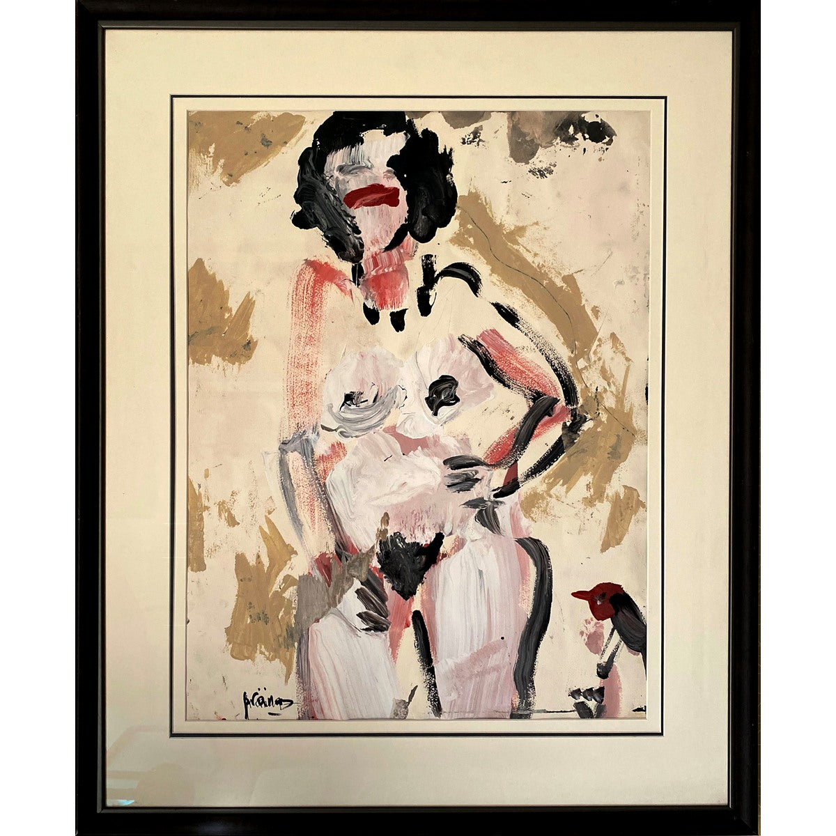 Pranas Gailius | Nuogalė su paukšteliu | Akrilas popierius, 75x55.5 (104x83)