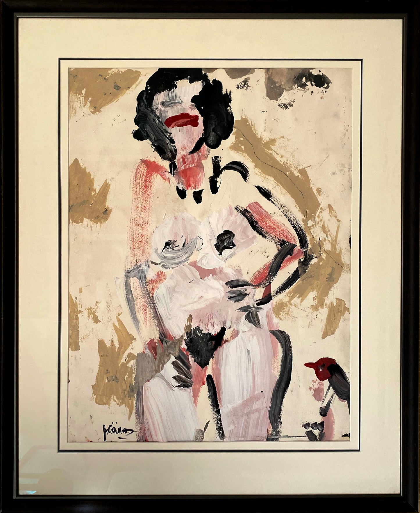 Pranas Gailius | Nude with bird | Acrylic on paper, 75x55.5 (104x83)