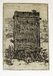 Audrius Puipa<br>7 iliustracijos P. Cvirkos apsakymui Kasparo Drimbos nutikimai, 1975-76<br>Ofortas popierius, visi 23.4x14.5