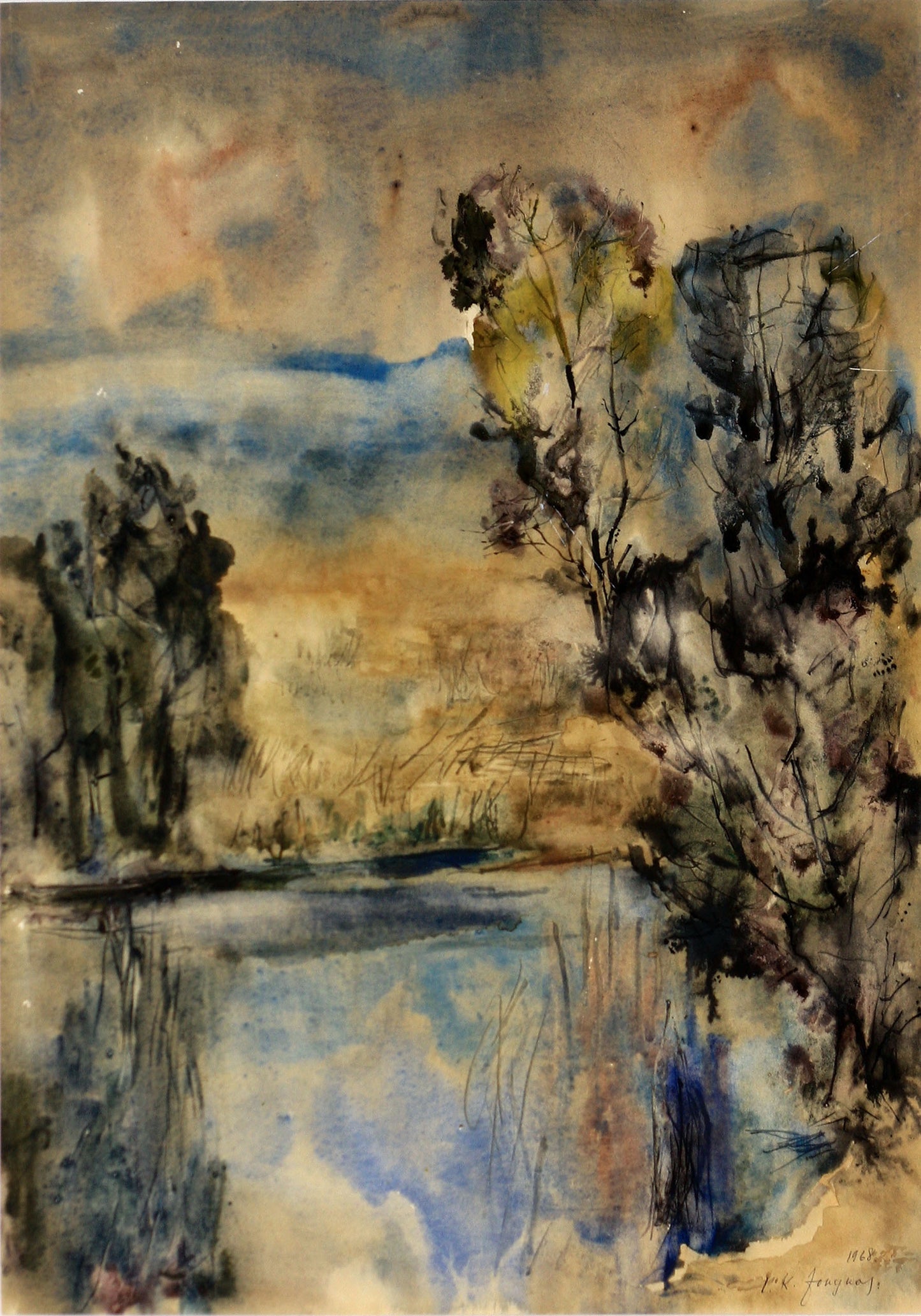 Vytautas Kazimieras Jonynas | Peizažas, 1968 | Akvarelė mišri technika popierius, 59x43 (75.5x58.5)