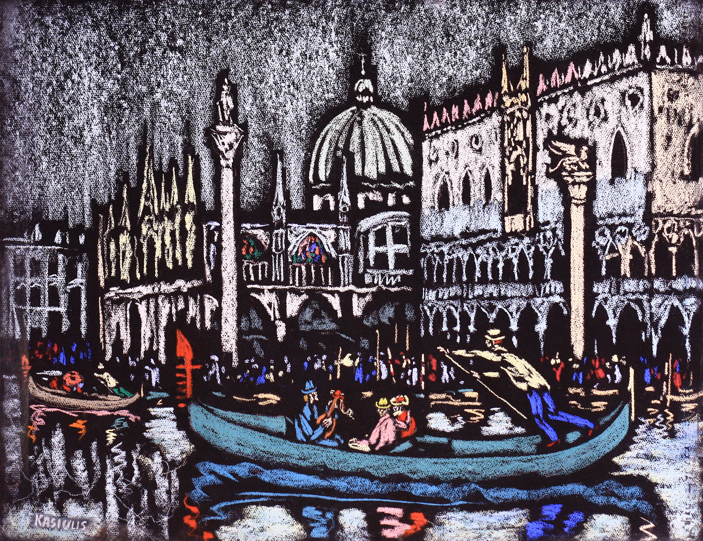 Vytautas KASIULIS | Gondolas in Venice | Pastel on paper, 50x65
