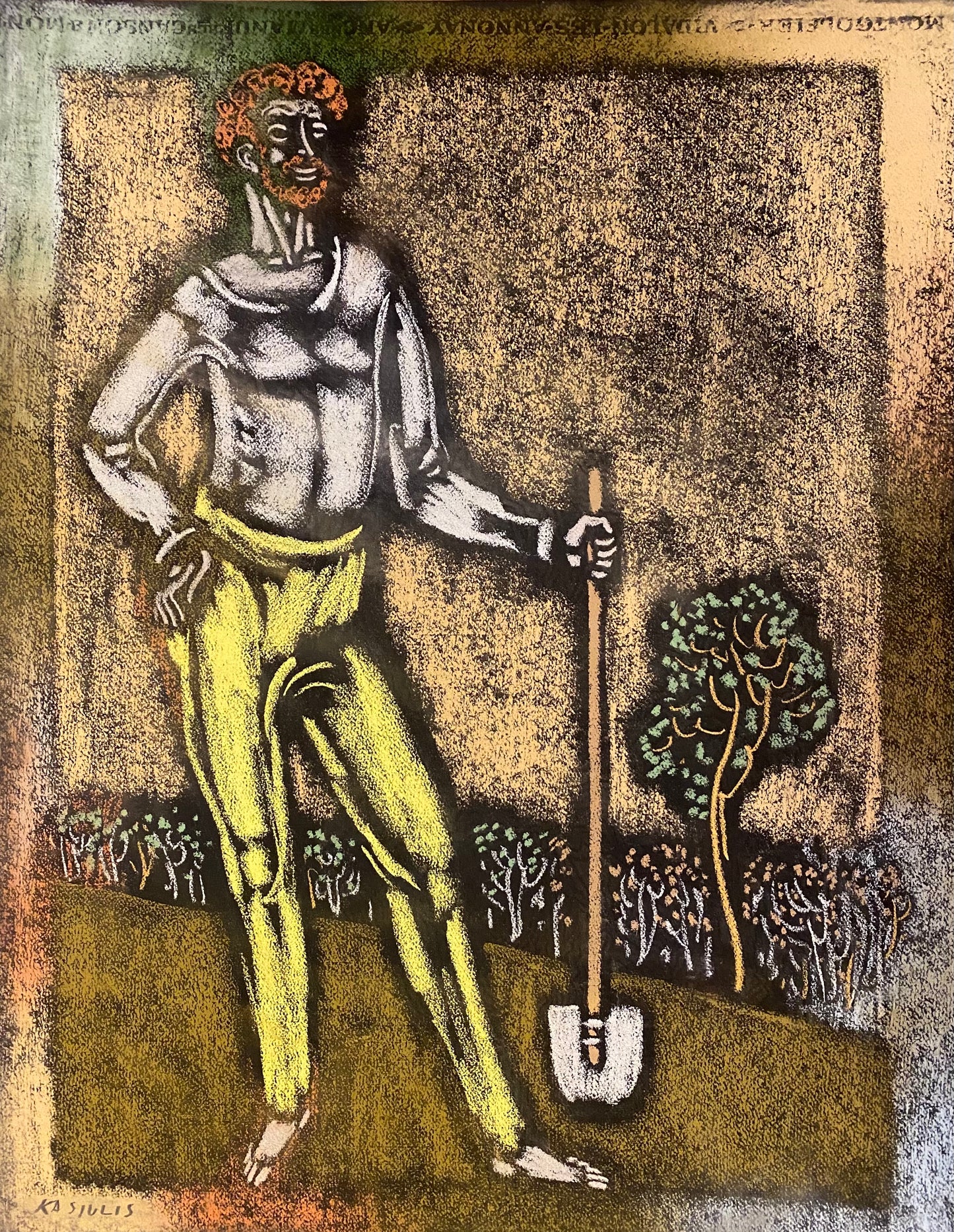 Vytautas Kasiulis | Hipster with shovel | Pastel on paper, 65x50