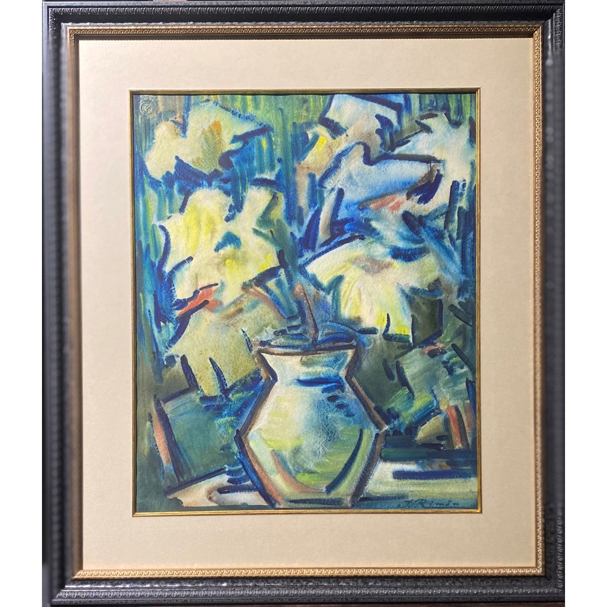 Jonas Rimša | Jarron con flores (Gėles vazoje), 1961 | Akvarėlė, popierius, 50x40 (70x60)