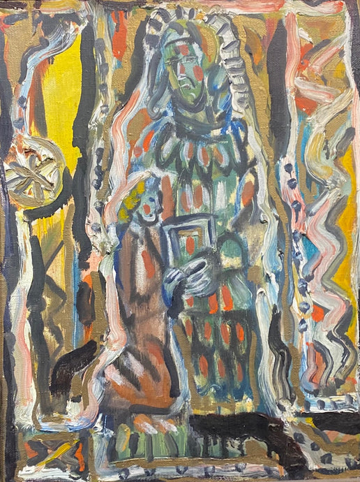 Jūratis Zalensas<br>Natiurmortas su liaudies skulptūromis, 1980-86<br> Aliejus, drobė, 44x34.5