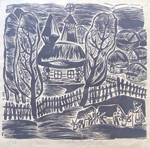 Load image into Gallery viewer, Paulius Augius-Augustinavičius&lt;br&gt;Ganykla, Iš ciklo Žemaitijos simfonijos, 1948&lt;br&gt;Popierius linoraižinys, 20,5x21,5 (38x38)