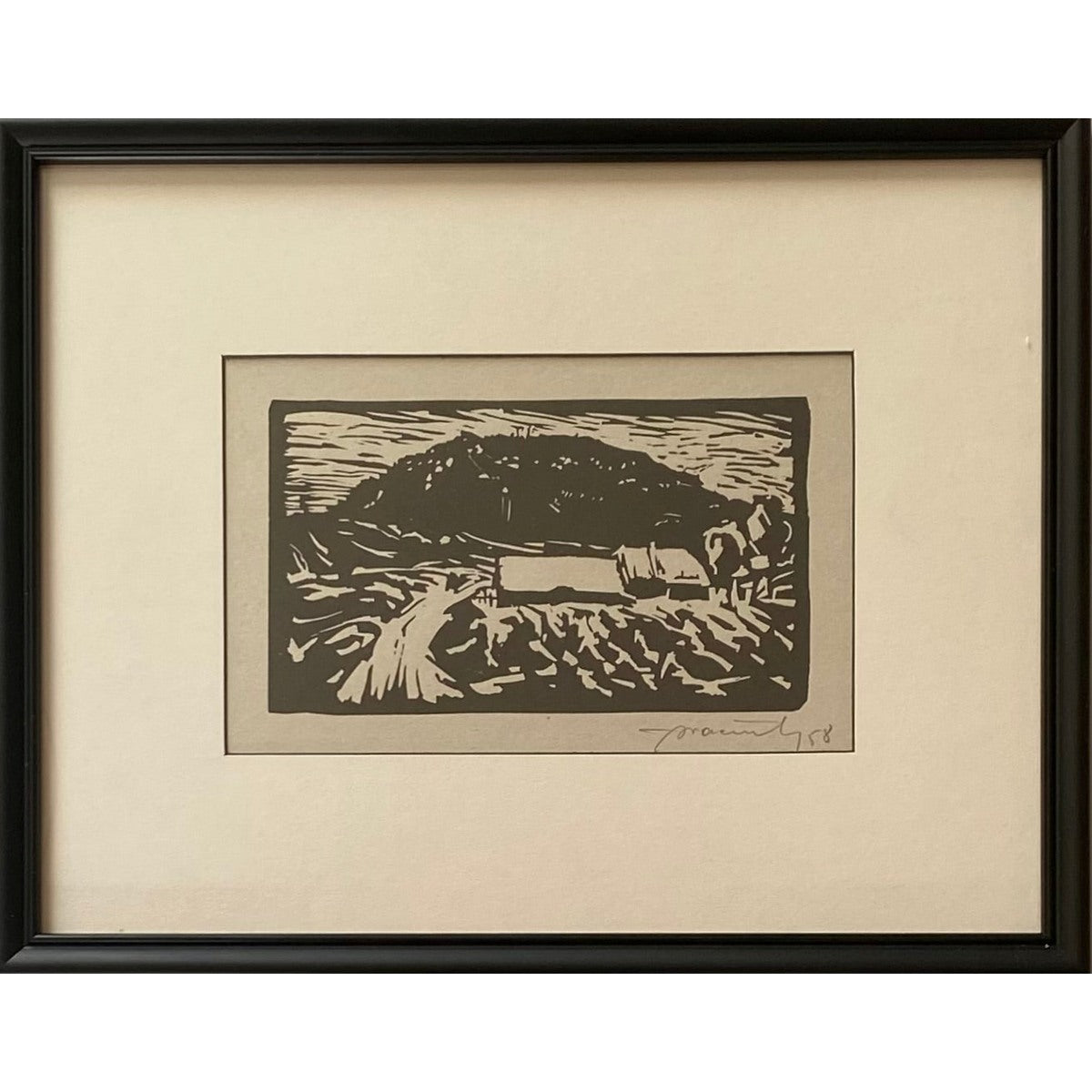 Albinas Načiulis | Kaimo peizažas, 1958 | Linoraižinys, 9,5x16,5 (26x33)
