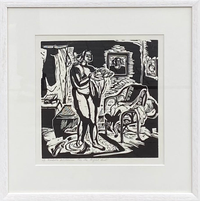 Viktoras Petravičius<br>Nakties poilsiui, 1946<br>Popierius, linoraižinys, 31x30 (52,5x52)