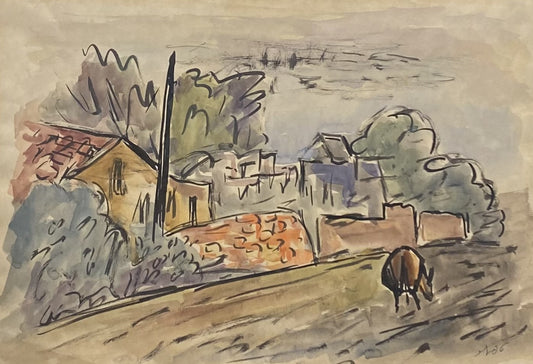 Shmuel Tepler | Donkey in the Street | Akvarėlė, popierius, 34x49