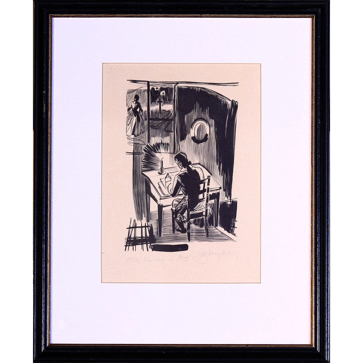 Vytautas Kazimieras Jonynas | The suffering of young Werther, 1948 | Woodcut, 15x10 (32,4x26,3)
