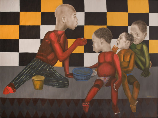 Qozeem Abdulrahman Olaoluwa (Nigeria) | It Is Time for Breakfast, 2021 | Oil, canvas, collage, 113x151 (119x157)