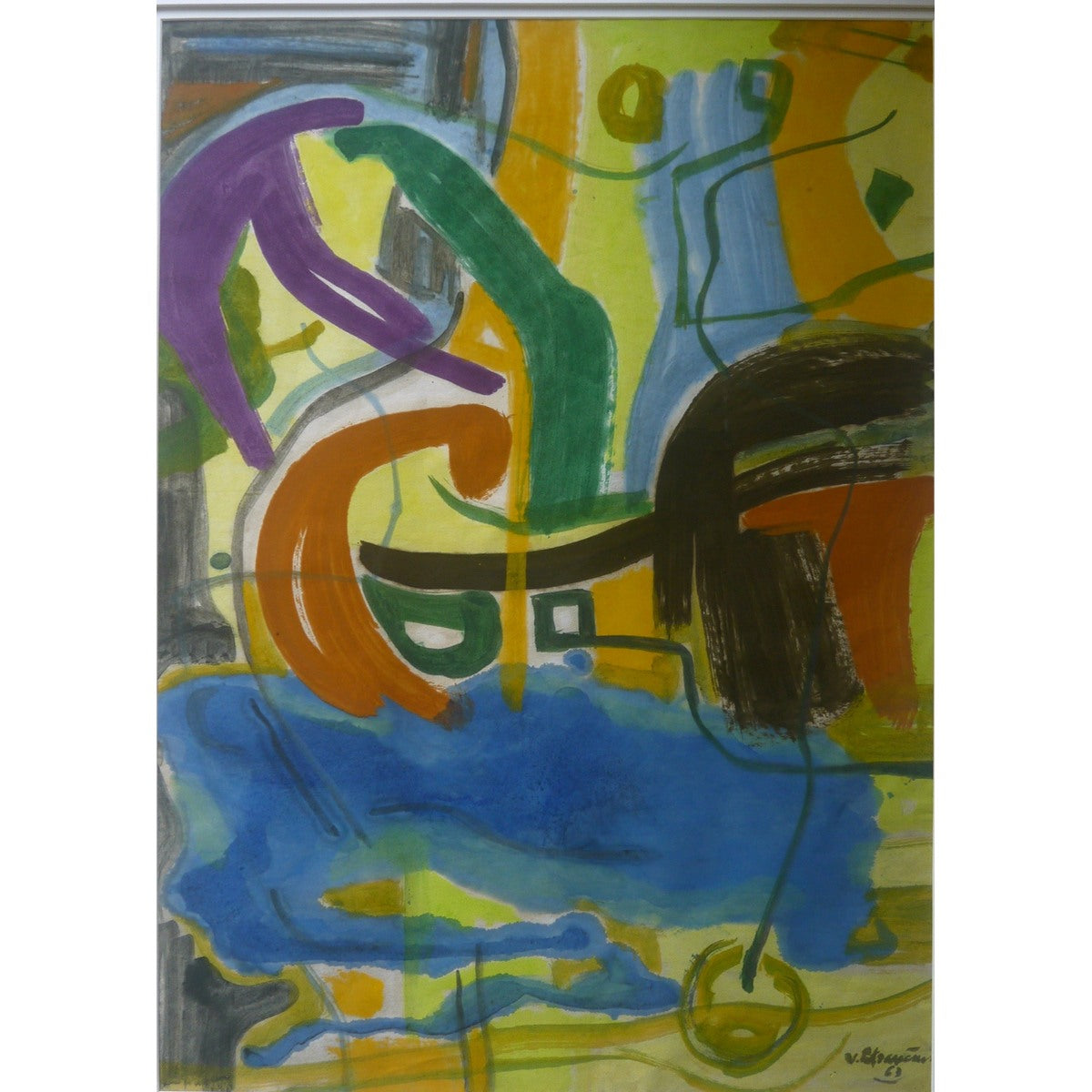 Viktoras Petravičius | Kompozicija, 1963 | Akvarelė, popierius, 73x54 (97x76)