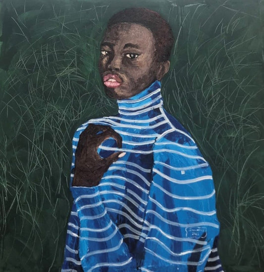 SAMUEL SOWATEY (Gana) | Blue Stripes, 2022 | Akrilas, drobė, 140×140