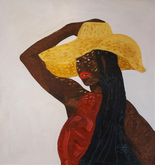 Samuel Sowatey (Ghana) | Lady with Hat 2022 | Acrylic on canvas, 152x142 (158 x 148)