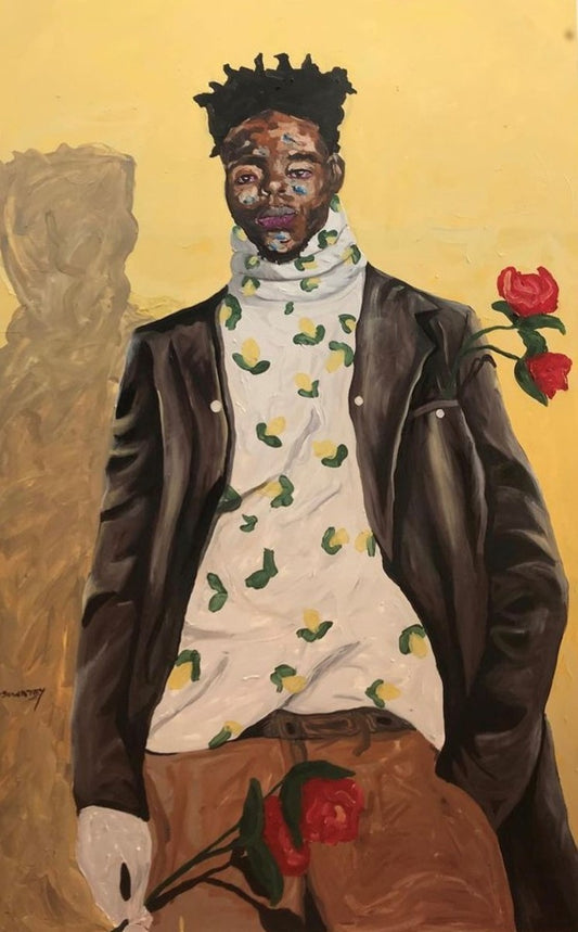 Samuel Sowatey (Ghana) | Red Roses, 2021 | Acrylic on canvas, 217 x 140 ( 223 x 146)