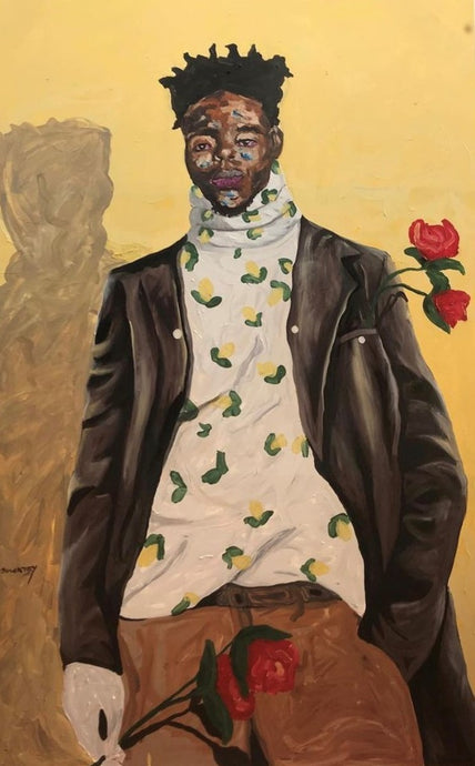 Samuel Sowatey (Ghana)<br>Red Roses, 2021<br>Akrilas, drobė, 217 x 140 ( 223 x 146)
