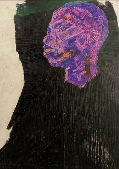 Tiemar Tegene (Etiopija)<br>Colour full pain, 2021<br>Mišri technika, popierius, 40×30 (60x50) cm