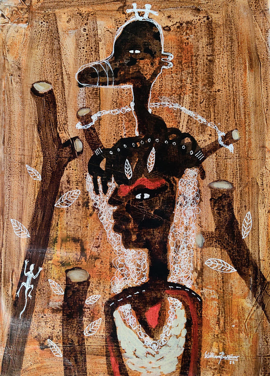 William Bakaïmo (b. 1988, Cameroon) | Transmission Ancestrale, 2022 | Mixed media, canvas, 107×77