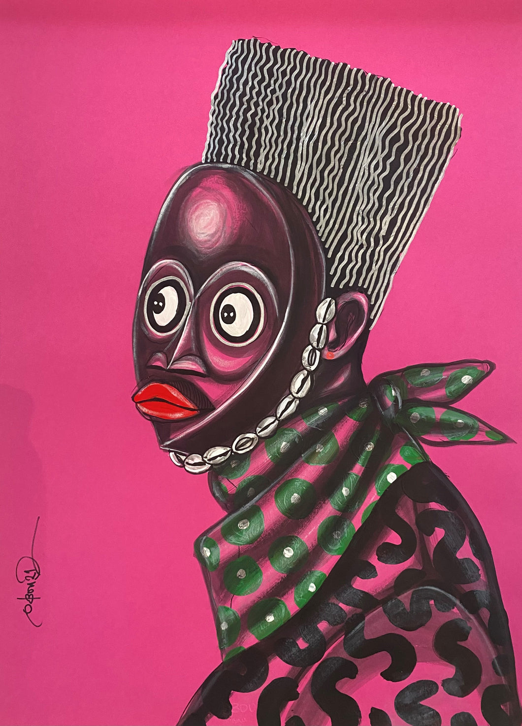 OBOU GBAIS (Dramblio Kaulo Krantas)<br>Choco Dan 0001/ Auto Portrait, 2021<br>Akrilas, popierius, 70×50