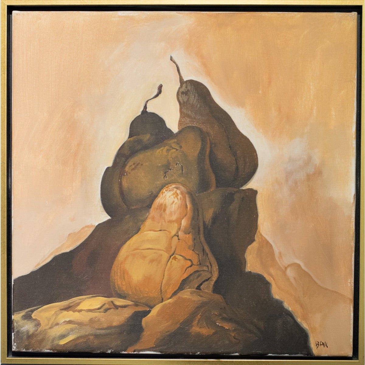 Samuel Bak | Pears in a Mountainscape, 1979-1981 | Drobė, akrilas, aliejus, 50x50