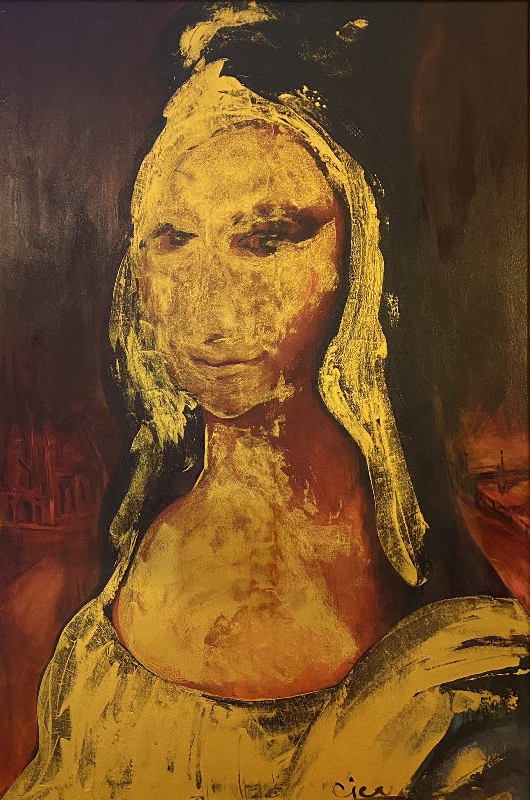 Linas Cicėnas-CICA<br>Mona Lisa in Blur, 2012<br>Aliejus, drobė, 118x78 (123x93)