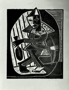 Alfonsas Dargis<br>Juokdarys / Clown, 1950<br>Medžio raižinys,  50x40 (69x59)